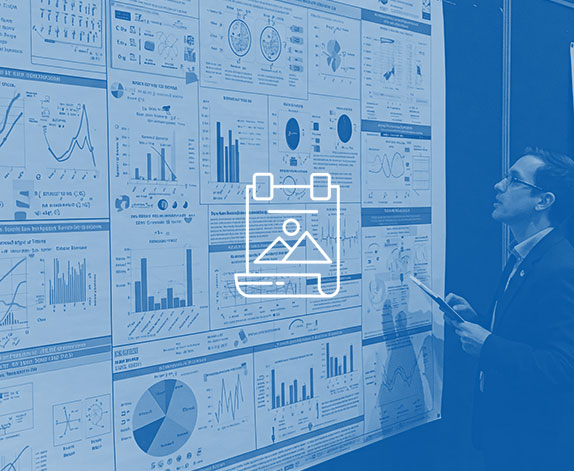 A stack of posters with a poster icon overlaid.